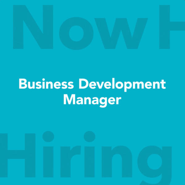 Now Hiring. Business Development Manager. On blue background